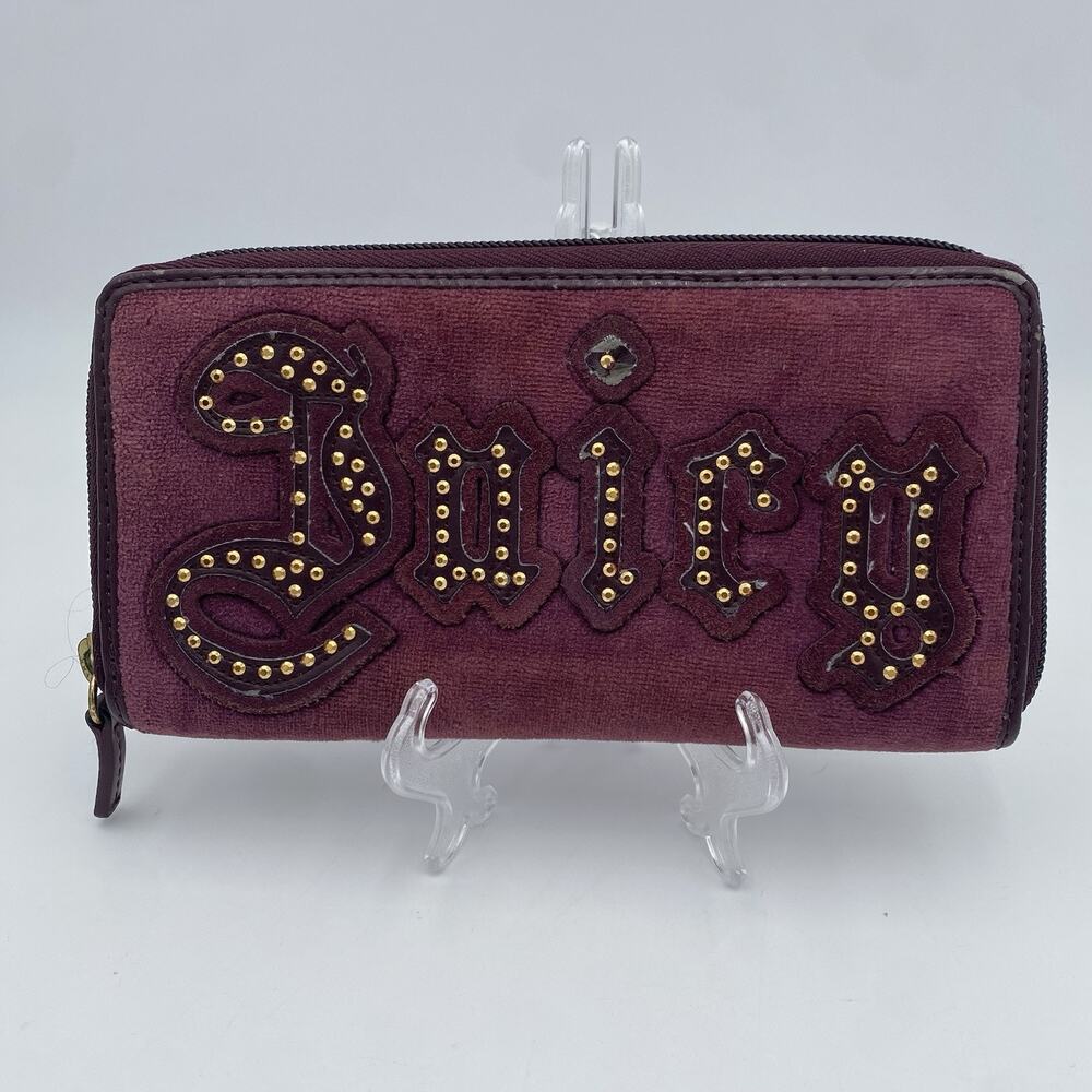 Vintage Juicy Couture Purple Velour Zip-Around Wallet Gold Studded Logo Y2K RARE